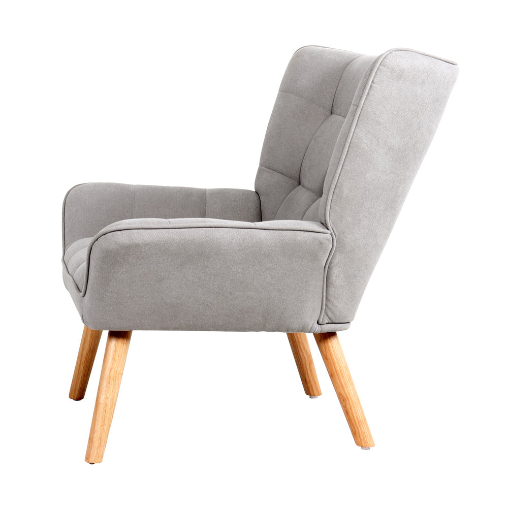 Oikiture 2x Armchair Sofa Lounge Fabric Upholstered Tub Grey