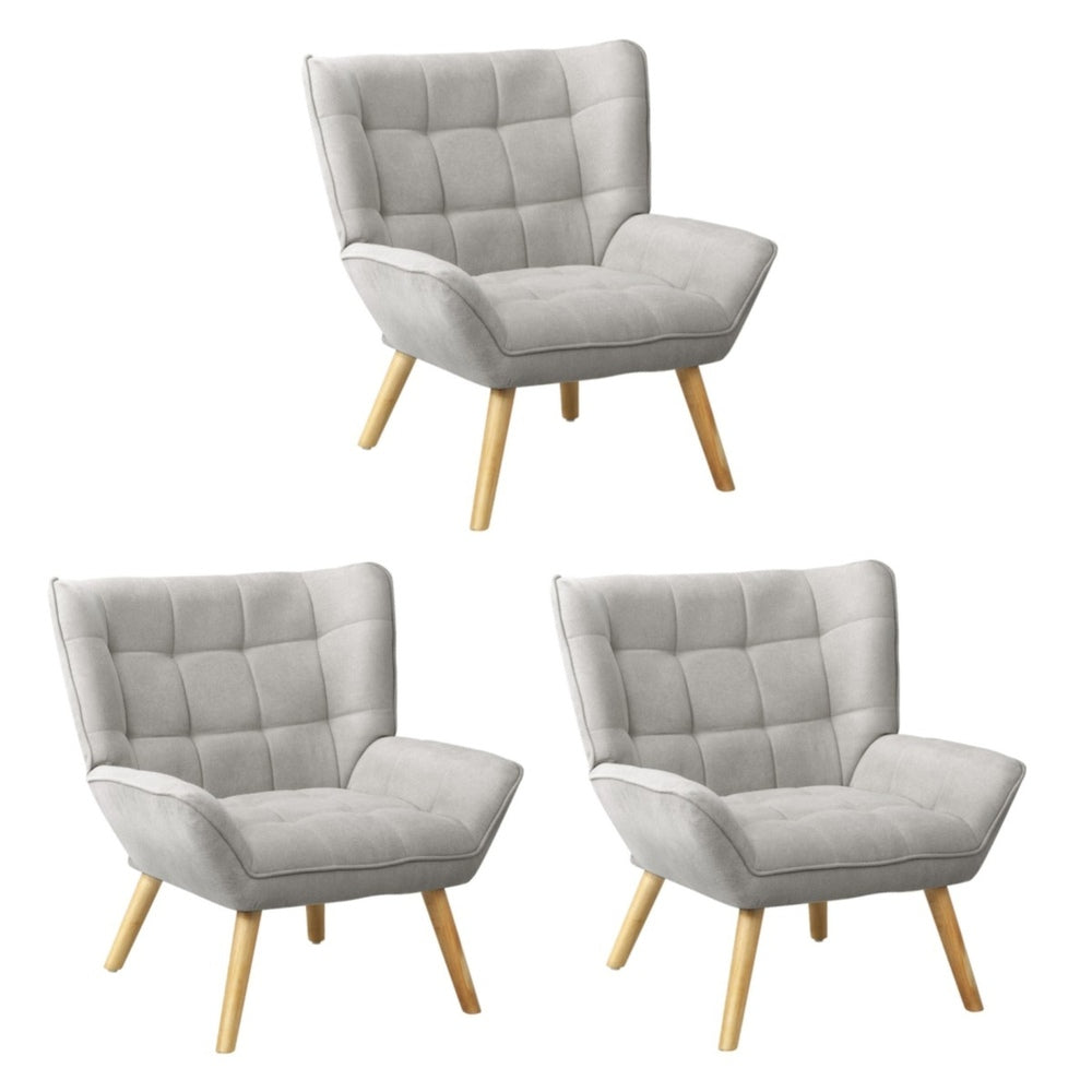 Oikiture 3x Armchair Sofa Lounge Fabric Upholstered Tub Grey