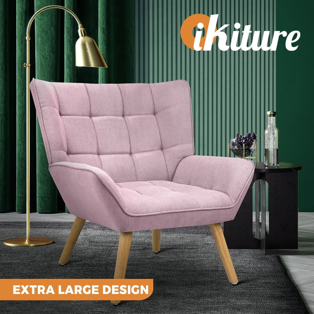 Oikiture Armchair Fabric Upholstered Tub Chair Pink