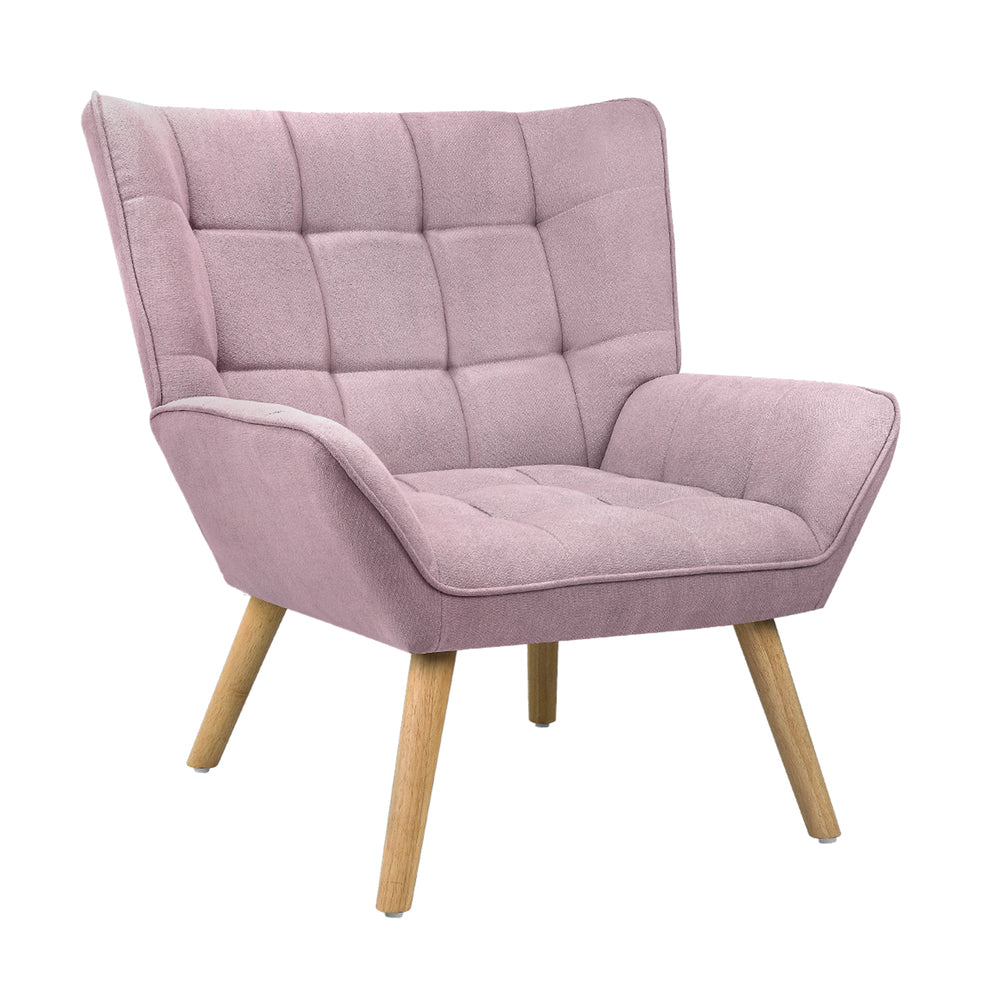 Oikiture 2x Armchair Sofa Lounge Fabric Upholstered Tub Pink