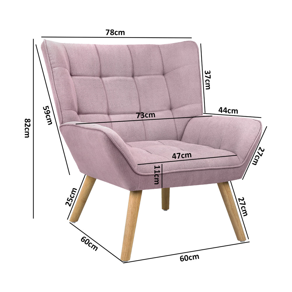 Oikiture 2x Armchair Sofa Lounge Fabric Upholstered Tub Pink