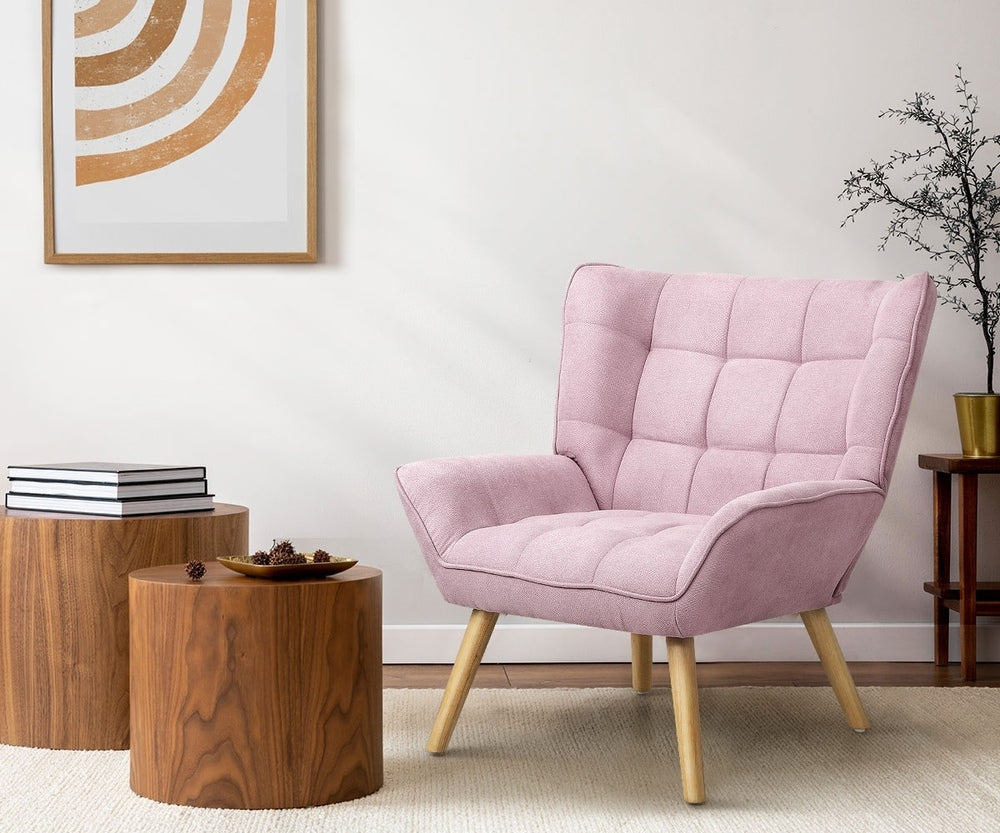 Oikiture 3x Armchair Sofa Lounge Fabric Upholstered Tub Pink