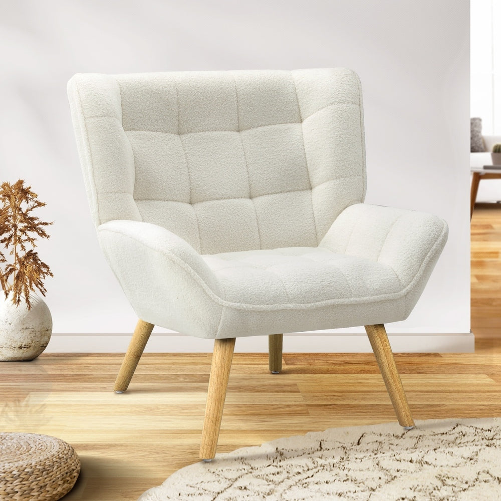 Oikiture Armchair Sofa Lounge Sherpa Upholstered White