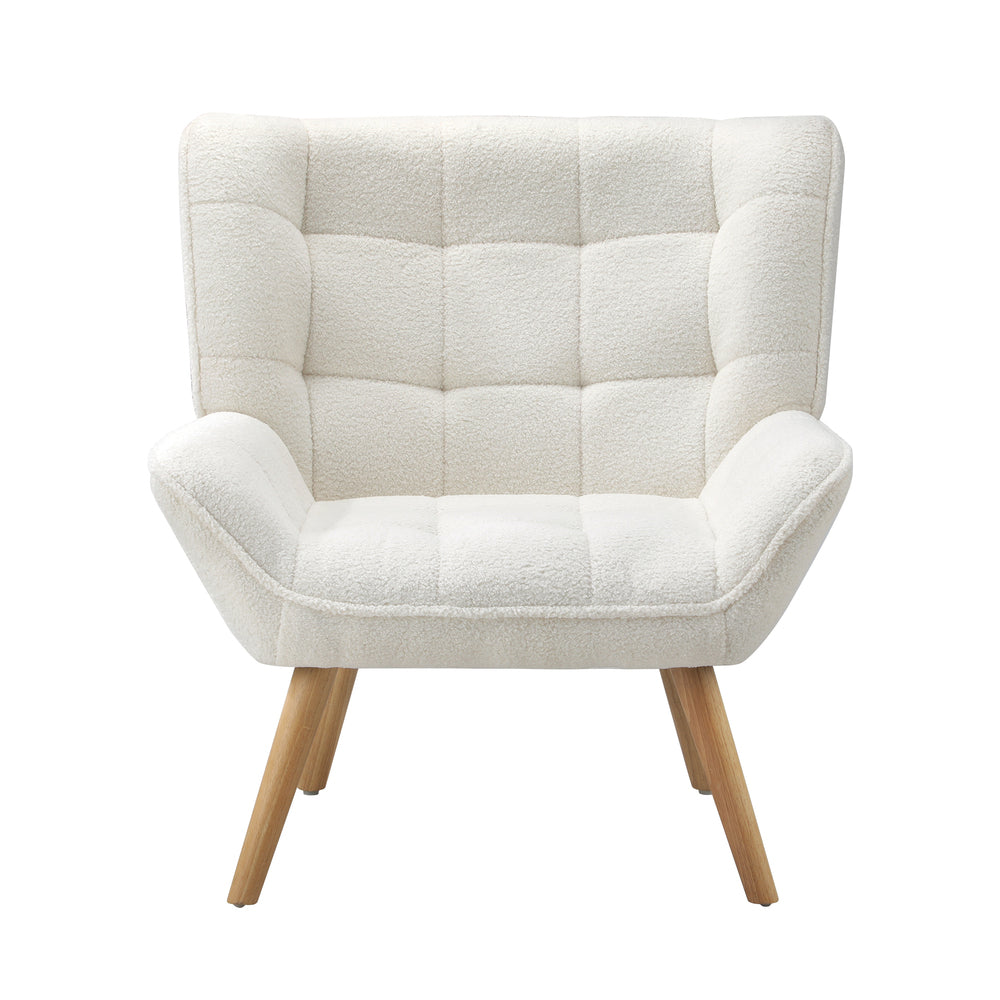 Oikiture Armchair Sofa Lounge Sherpa Upholstered White