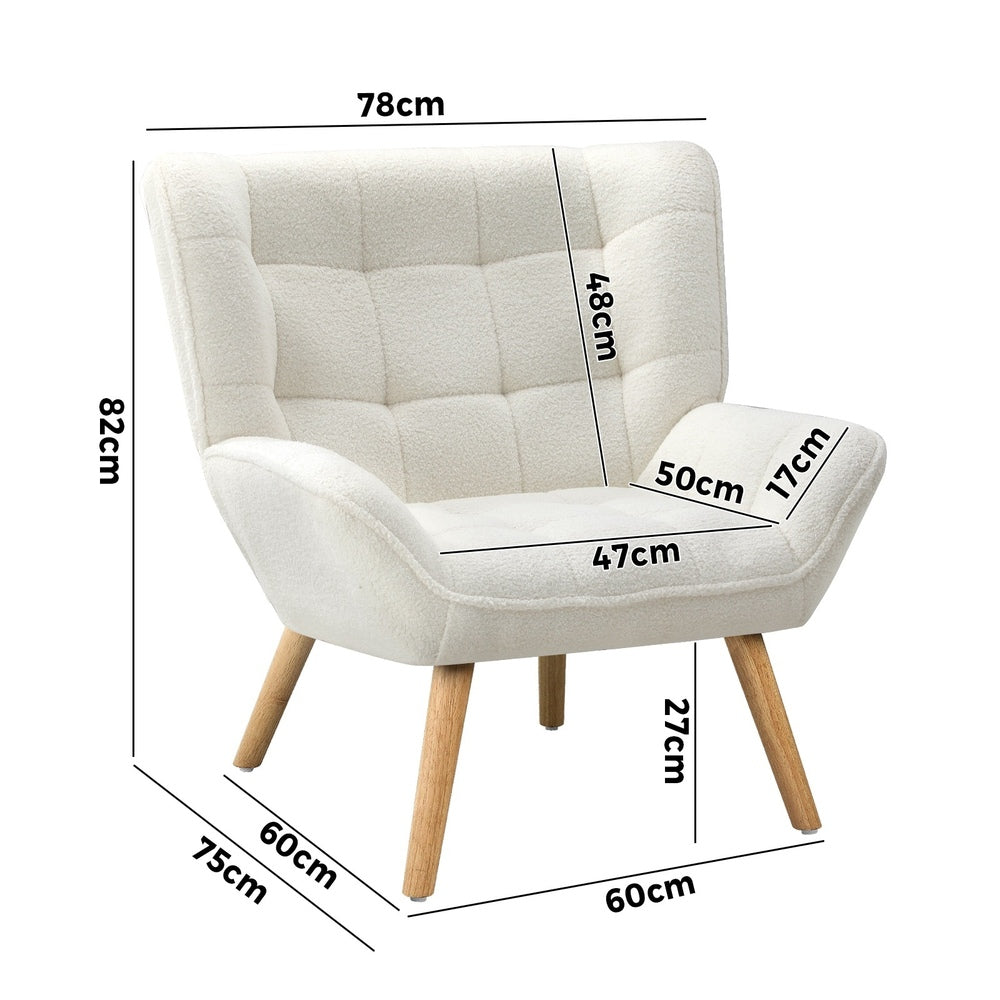 Oikiture Armchair Sofa Lounge Sherpa Upholstered White