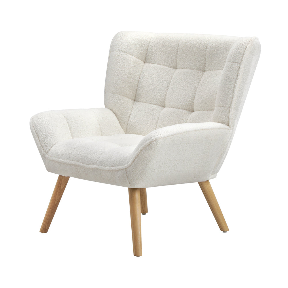 Oikiture Armchair Sofa Lounge Sherpa Upholstered White