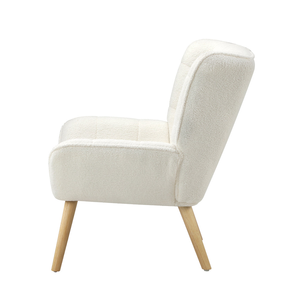 Oikiture Armchair Sofa Lounge Sherpa Upholstered White