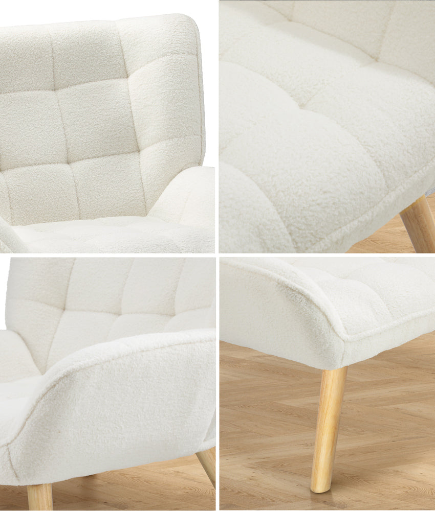 Oikiture Armchair Sofa Lounge Sherpa Upholstered White