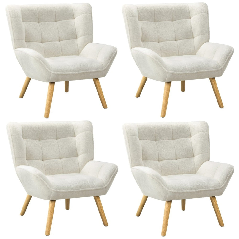 Oikiture 4x Armchair Sofa Lounge Sherpa Upholstered Tub White