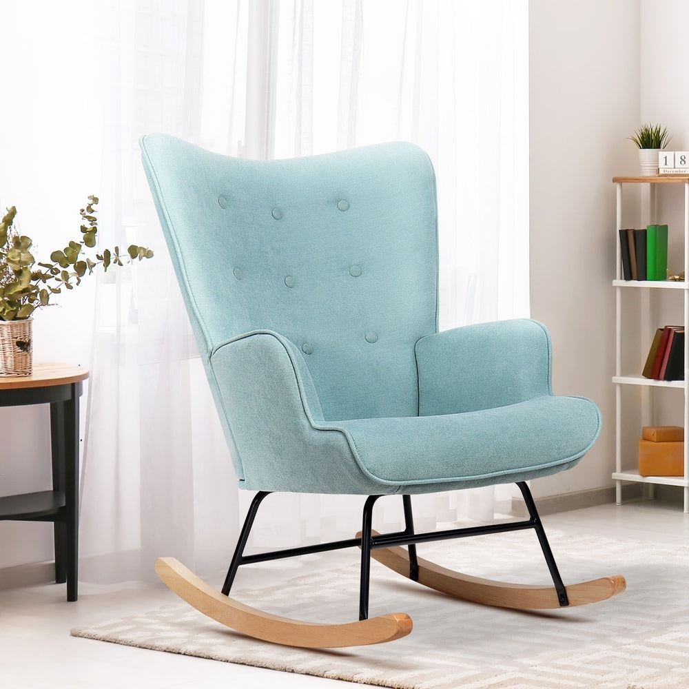 Oikiture Rocking Chair Nursing Armchair Velvet Accent Chairs Upholstered Blue