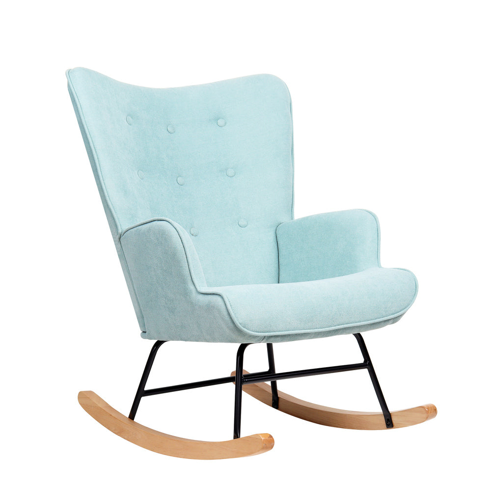 Oikiture Rocking Chair Nursing Armchair Velvet Accent Chairs Upholstered Blue