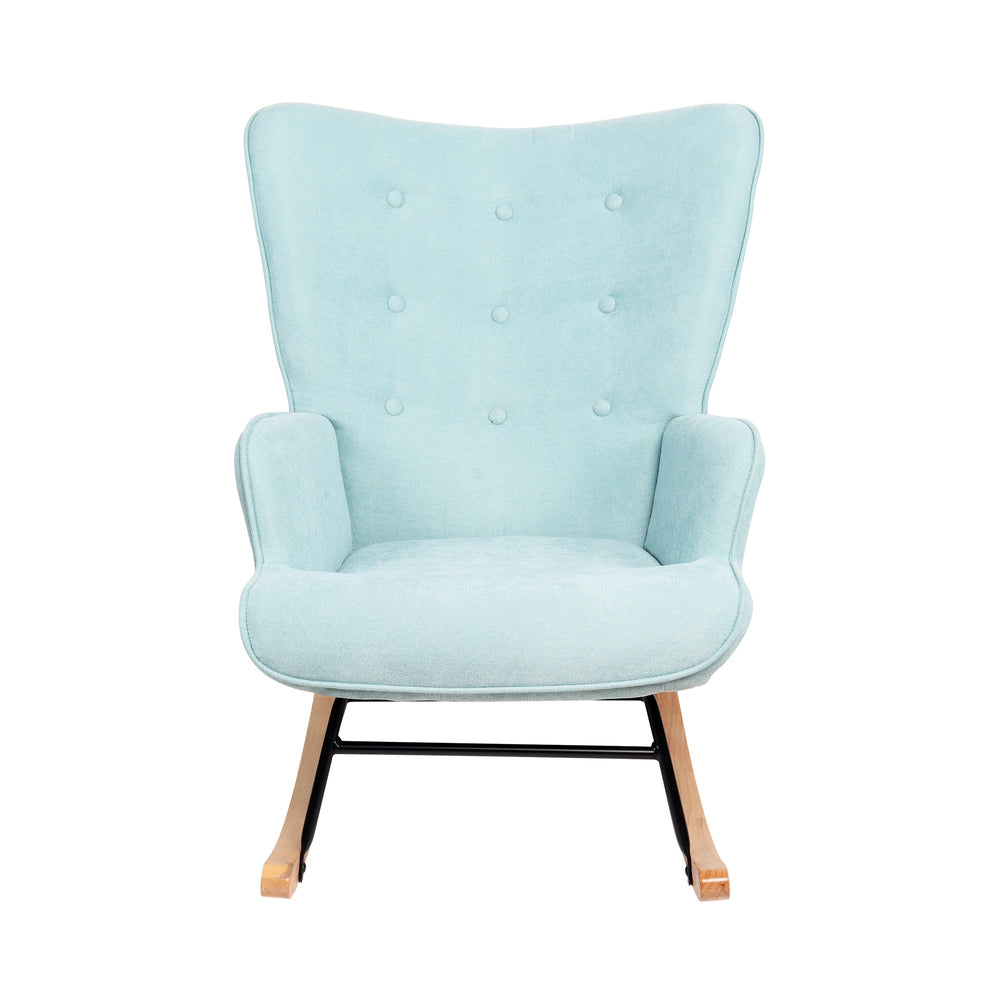 Oikiture Rocking Chair Nursing Armchair Velvet Accent Chairs Upholstered Blue