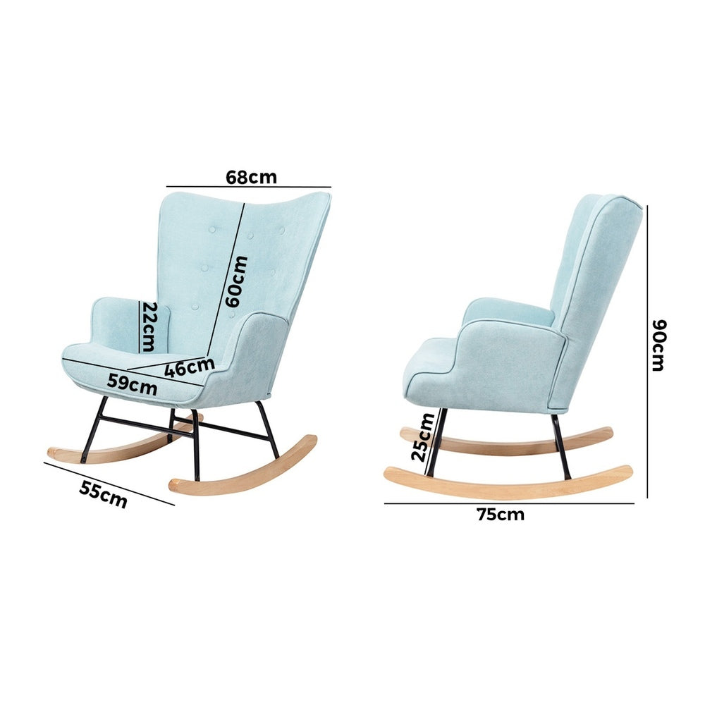 Oikiture Rocking Chair Nursing Armchair Velvet Accent Chairs Upholstered Blue