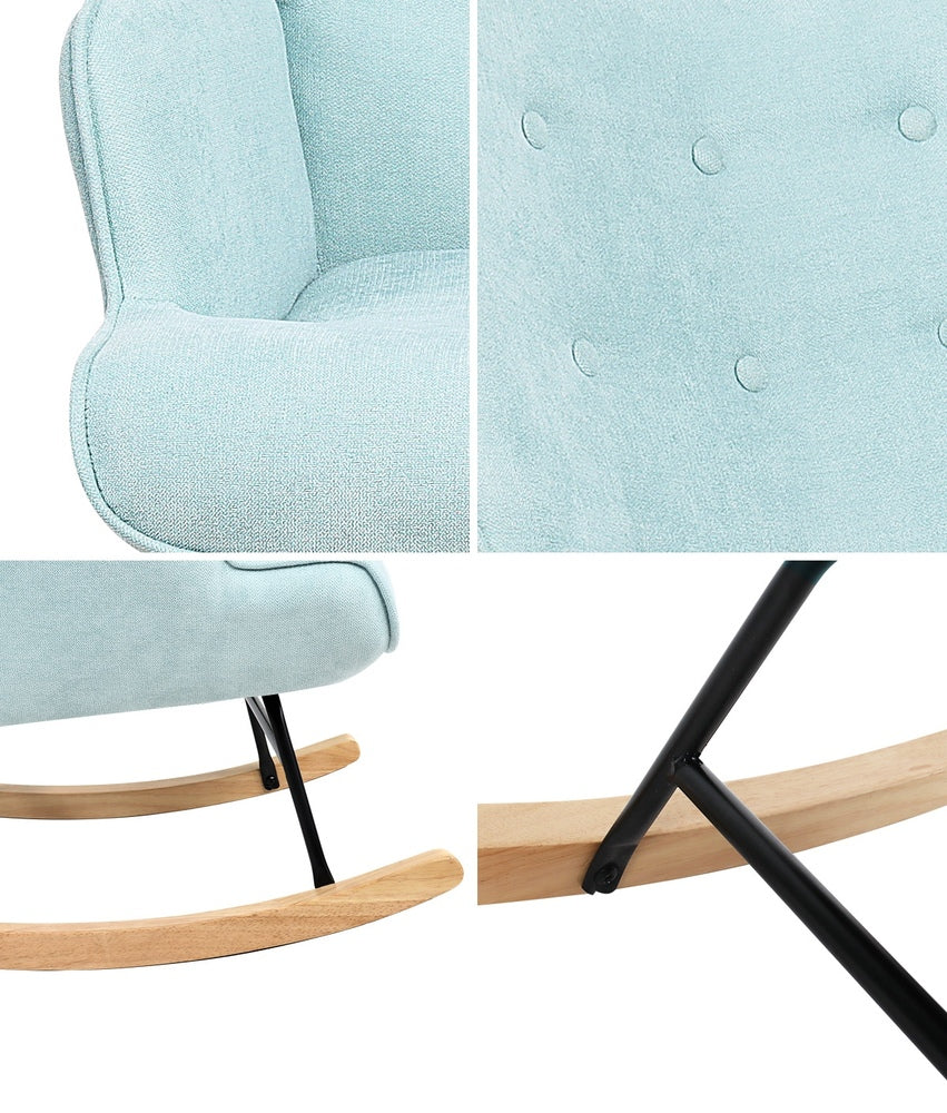 Oikiture Rocking Chair Nursing Armchair Velvet Accent Chairs Upholstered Blue