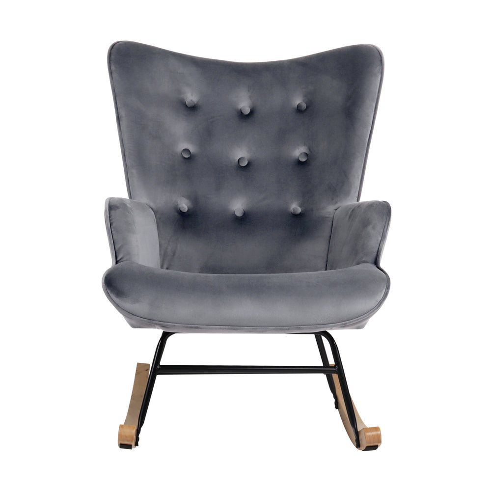Oikiture Rocking Chair Armchair Velvet Accent Chairs Fabric Upholstered Grey