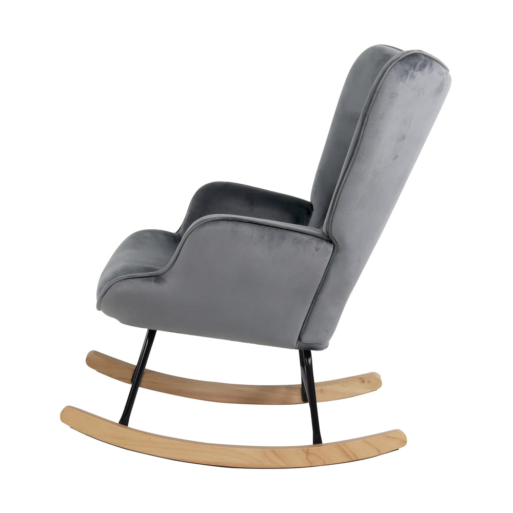 Oikiture Rocking Chair Armchair Velvet Accent Chairs Fabric Upholstered Grey