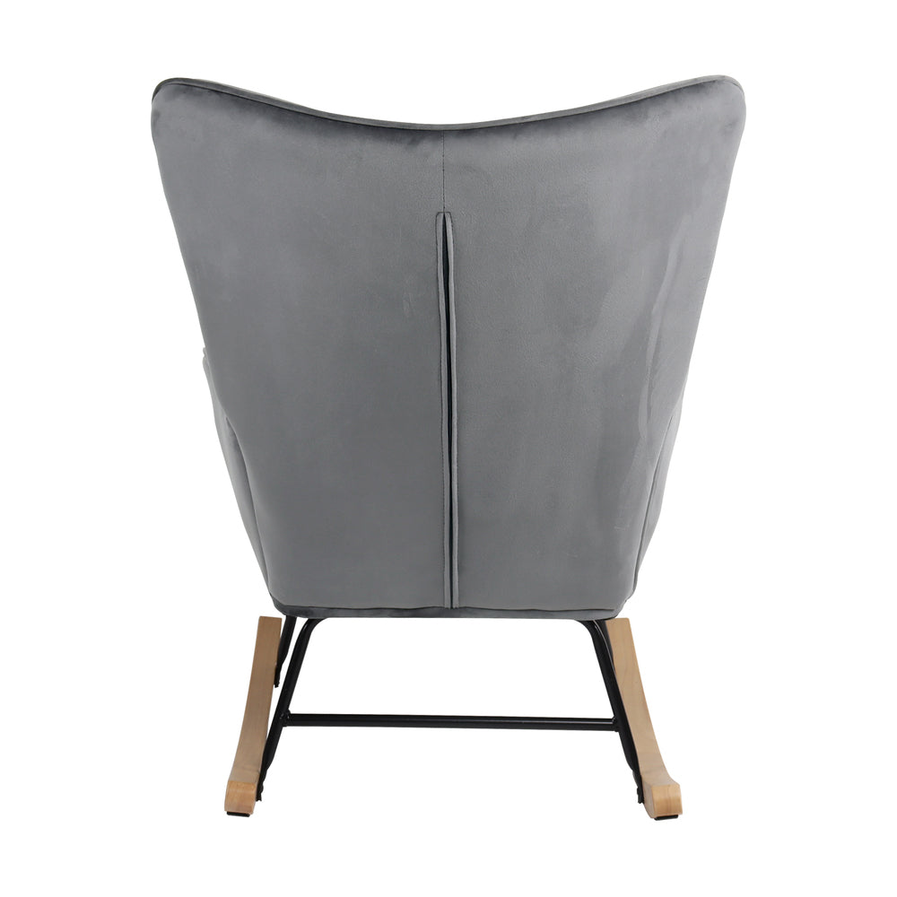 Oikiture Rocking Chair Armchair Velvet Accent Chairs Fabric Upholstered Grey
