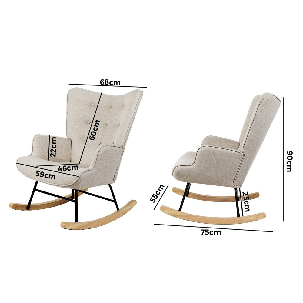 Oikiture Rocking Chair Nursing Armchair Velvet Accent Chairs Upholstered Beige