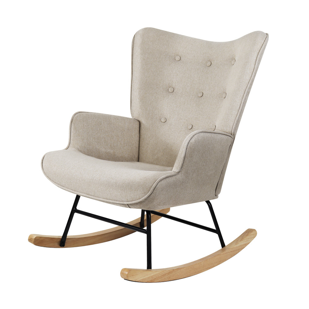 Oikiture Rocking Chair Nursing Armchair Velvet Accent Chairs Upholstered Beige