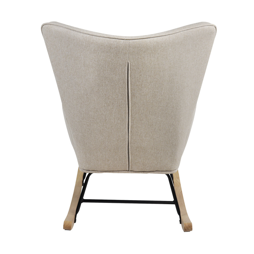 Oikiture Rocking Chair Nursing Armchair Velvet Accent Chairs Upholstered Beige