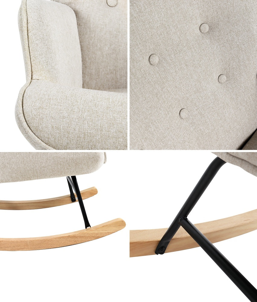 Oikiture Rocking Chair Nursing Armchair Velvet Accent Chairs Upholstered Beige