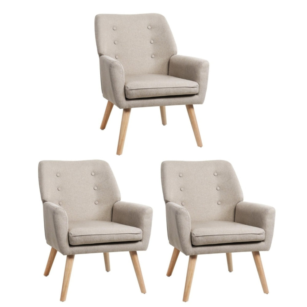 Oikiture 3x Armchair Lounge Chair Linen Tub Chairs Sofa Beige