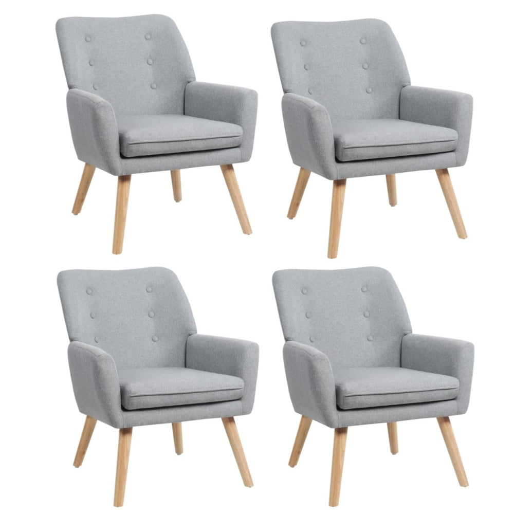 Oikiture 4x Armchair Lounge Chair Linen Tub Chairs Sofa Grey
