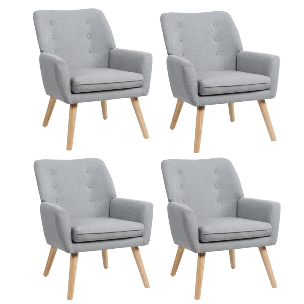 Oikiture 4x Armchair Lounge Chair Linen Tub Chairs Sofa Grey