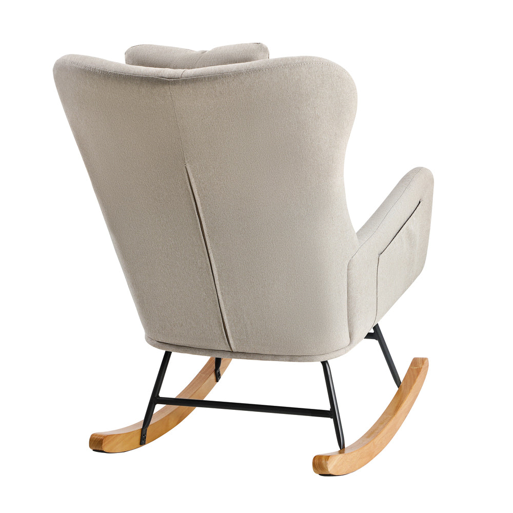 Oikiture Rocking Chair Nursing Armchair Linen Accent Chairs With 2 Pillow Beige