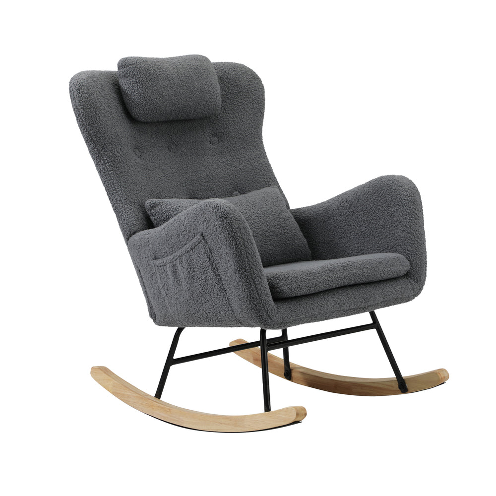 Oikiture Rocking Chair Sherpa With 2 Pillow Grey