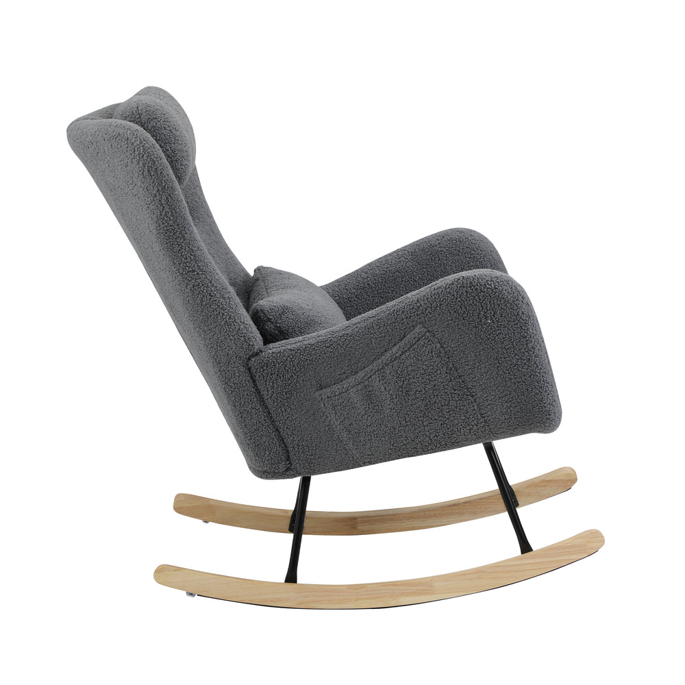 Oikiture Rocking Chair Sherpa With 2 Pillow Grey