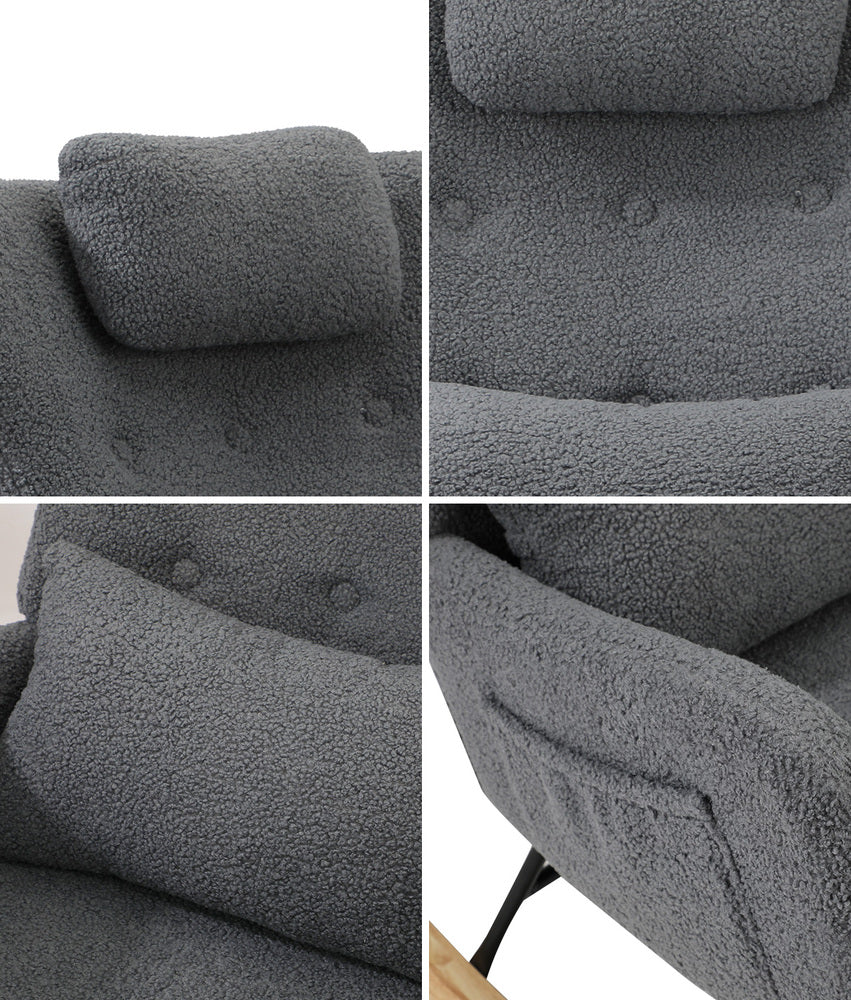 Oikiture Rocking Chair Sherpa With 2 Pillow Grey