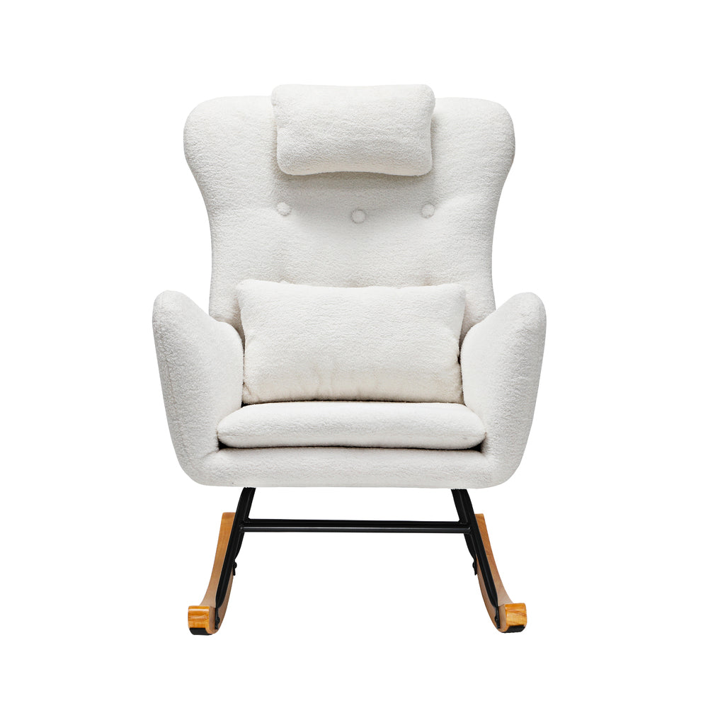 Oikiture 3x Rocking Chair Nursing Armchair Sherpa 2 Pillow White