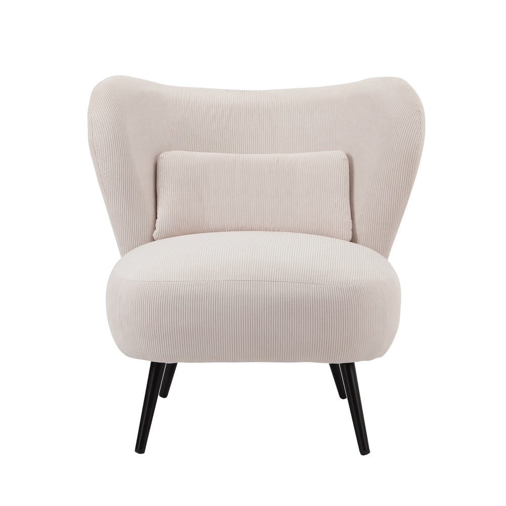 Oikiture Armchair with Lumbar Pillow Wingback Velvet Beige