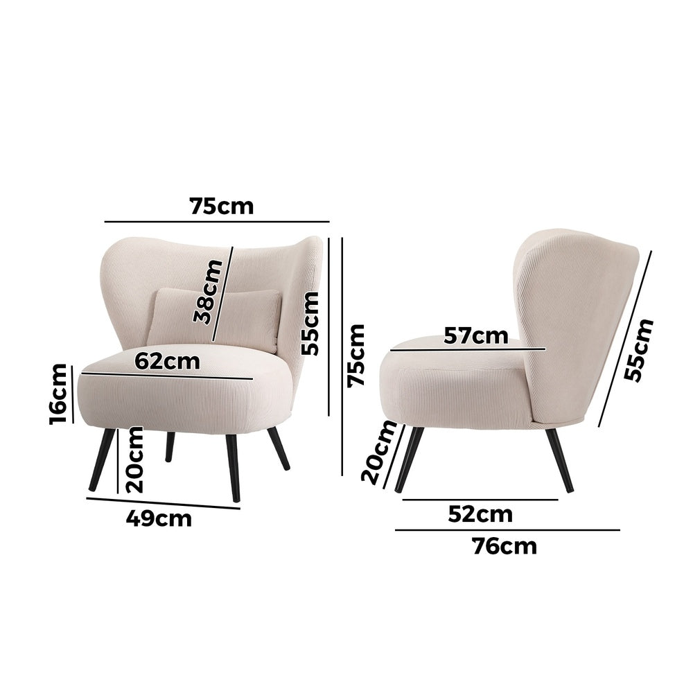 Oikiture Armchair with Lumbar Pillow Wingback Velvet Beige