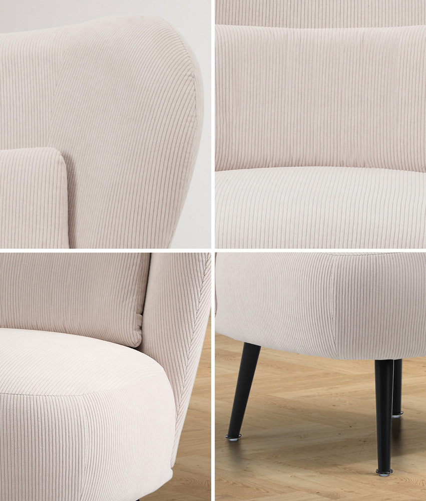 Oikiture Armchair with Lumbar Pillow Wingback Velvet Beige