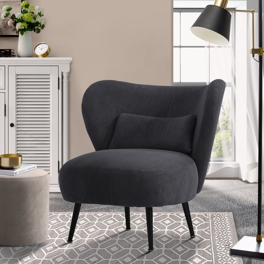 Oikiture Lounge Chair with Lumbar Pillow Wingback Velvet Charcoal