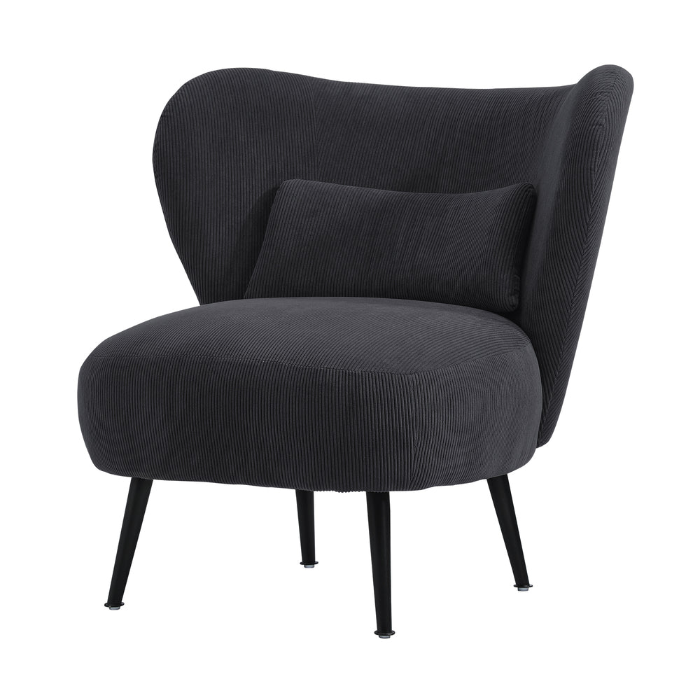 Oikiture Lounge Chair with Lumbar Pillow Wingback Velvet Charcoal
