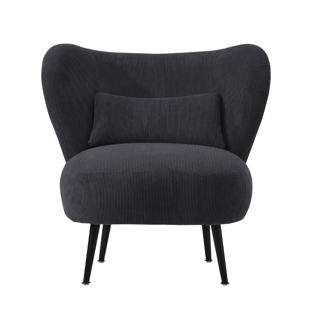 Oikiture 3x Armchair with Lumbar Pillow Wingback Velvet Charcoal