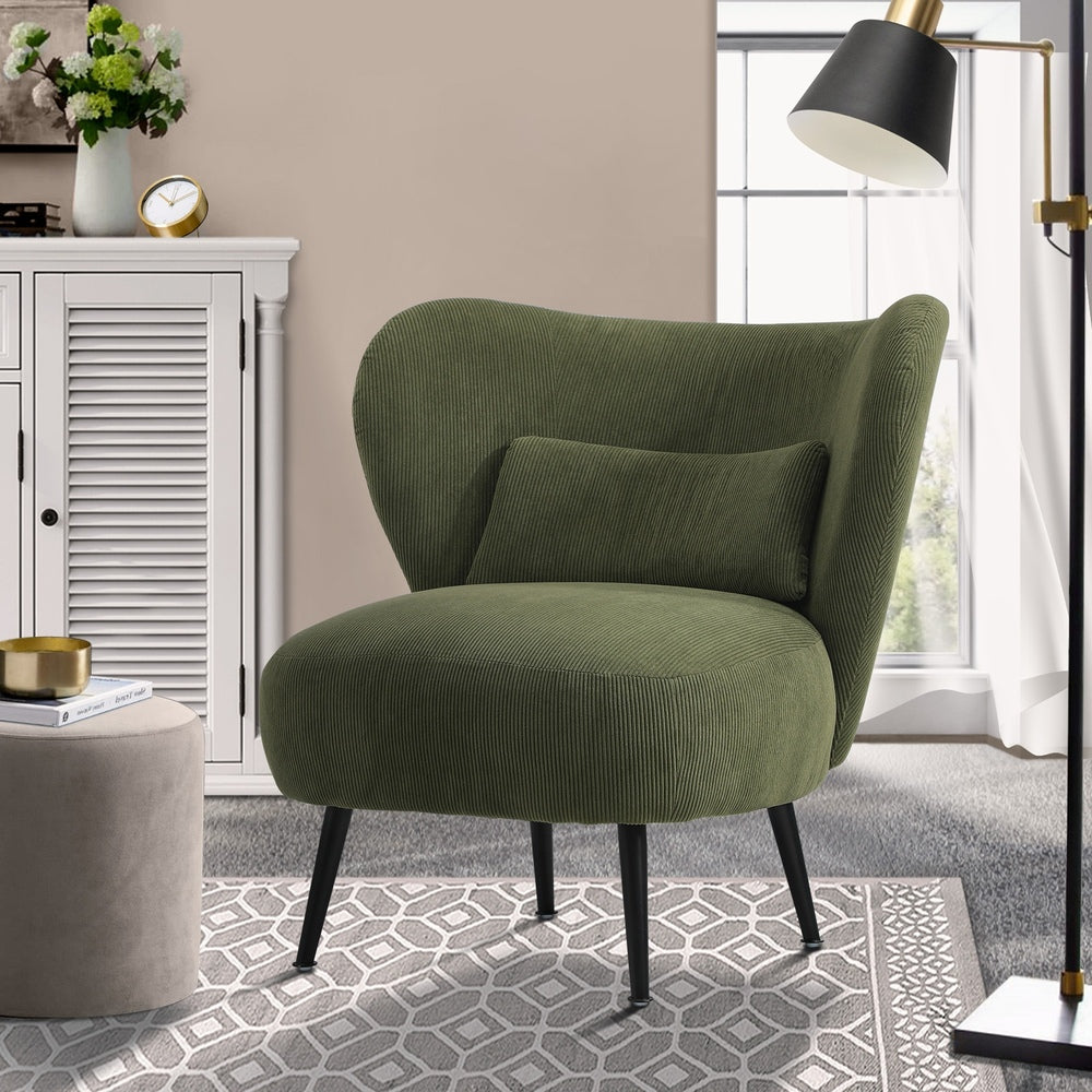 Oikiture Lounge Chair with Lumbar Pillow Wingback Velvet Green
