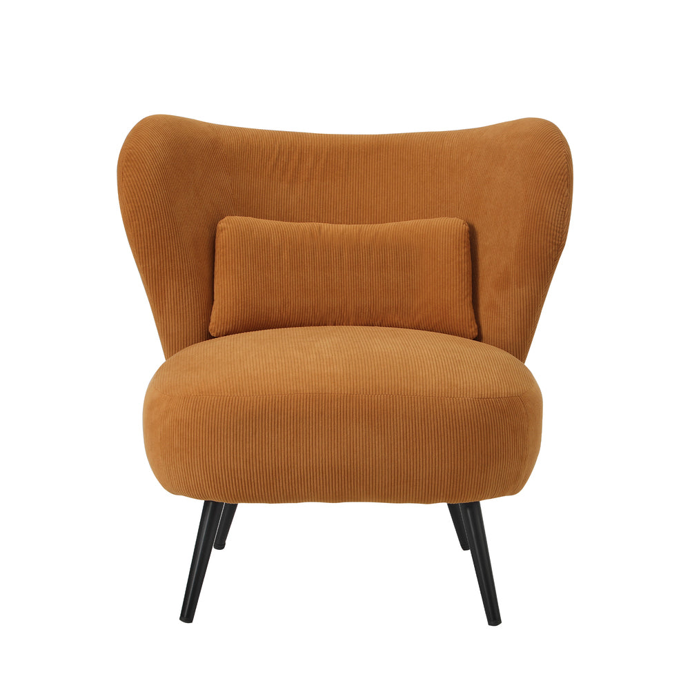 Oikiture Armchair with Lumbar Pillow Wingback Velvet Orange