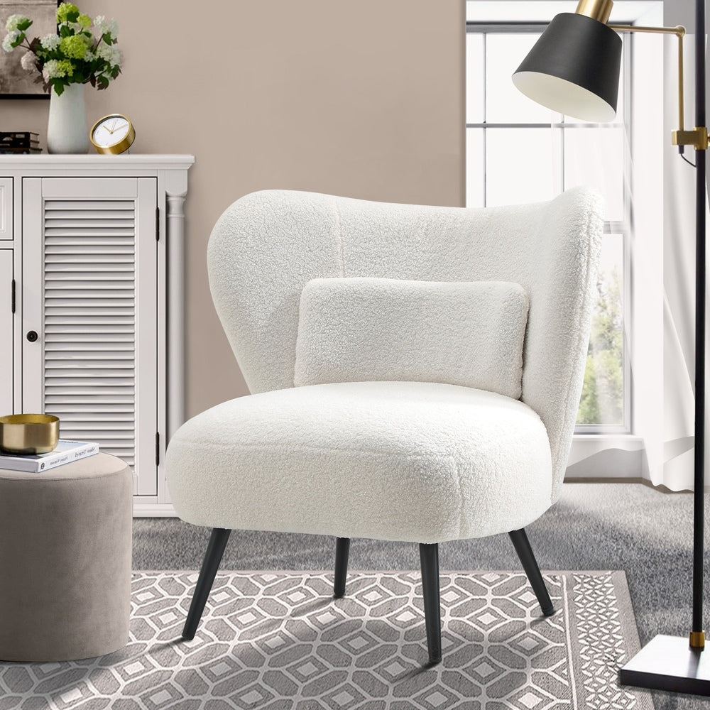 Oikiture Lounge Chair with Lumbar Pillow Wingback Boucle White