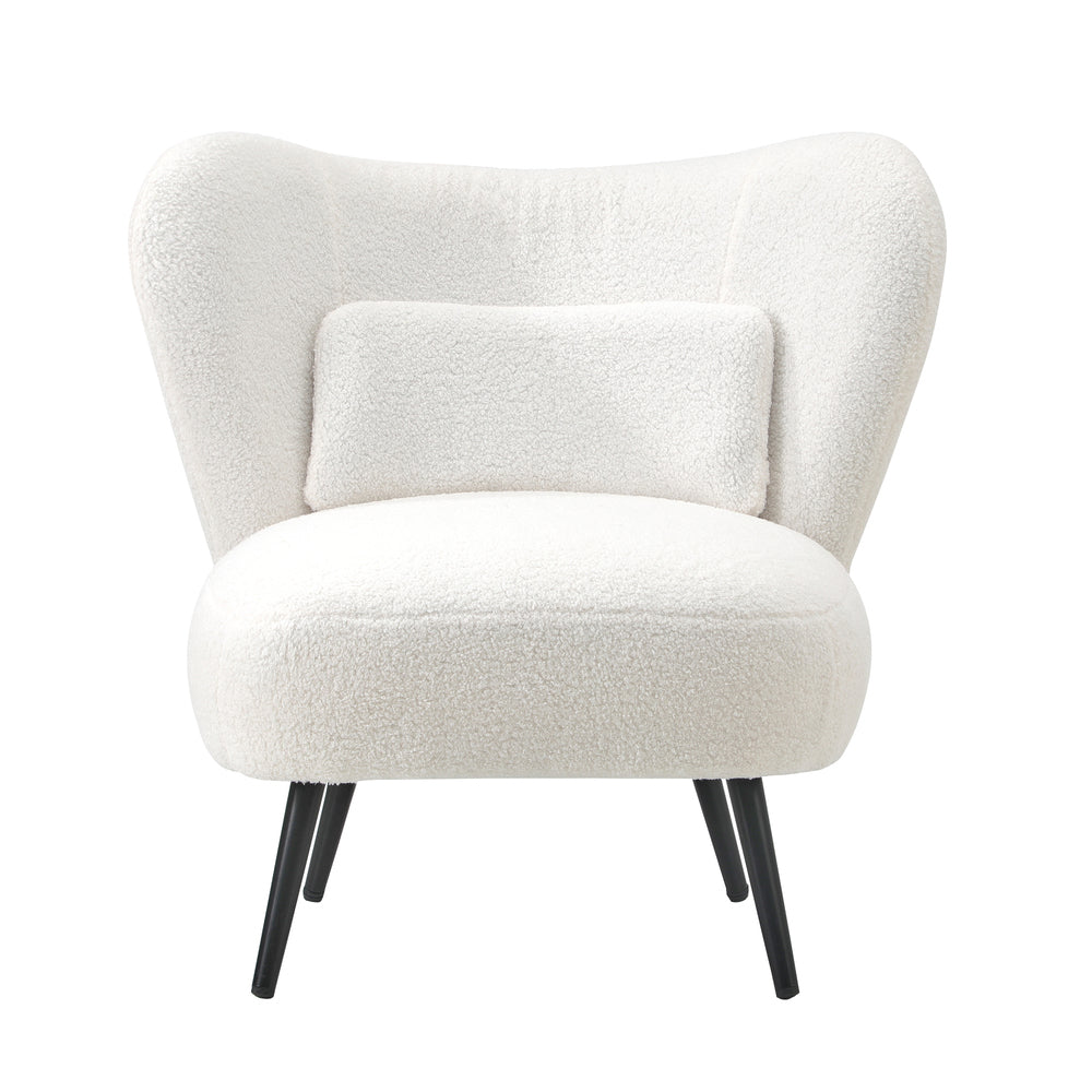 Oikiture Lounge Chair with Lumbar Pillow Wingback Boucle White