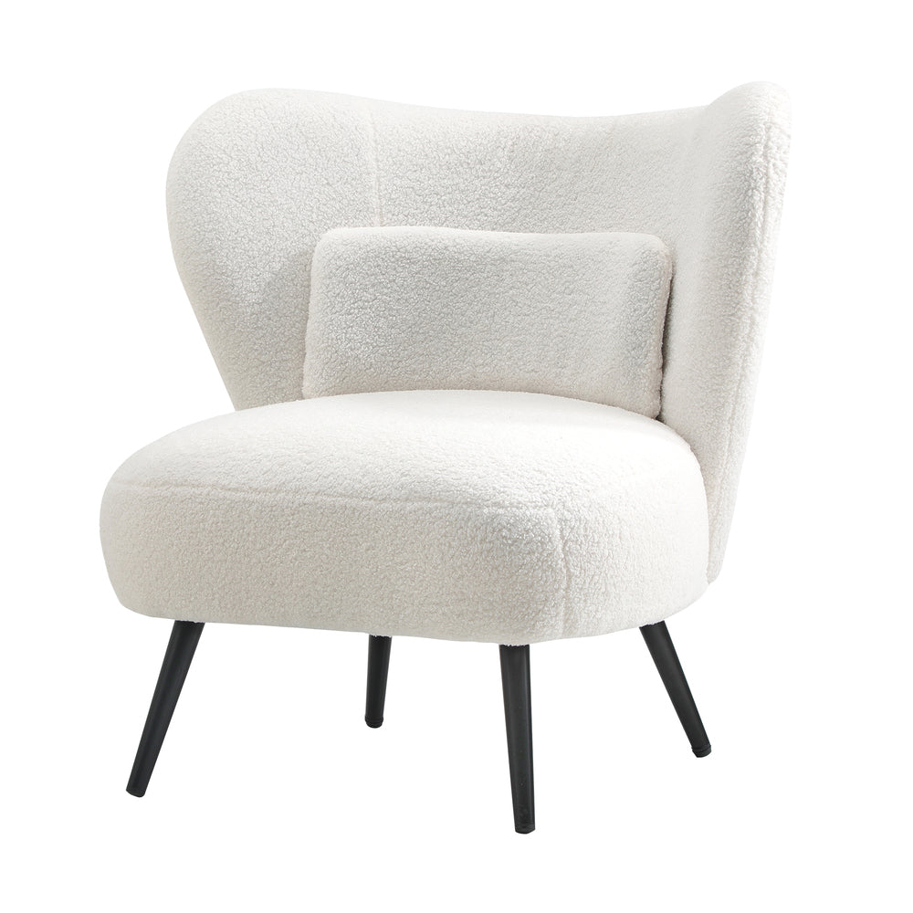 Oikiture Lounge Chair with Lumbar Pillow Wingback Boucle White