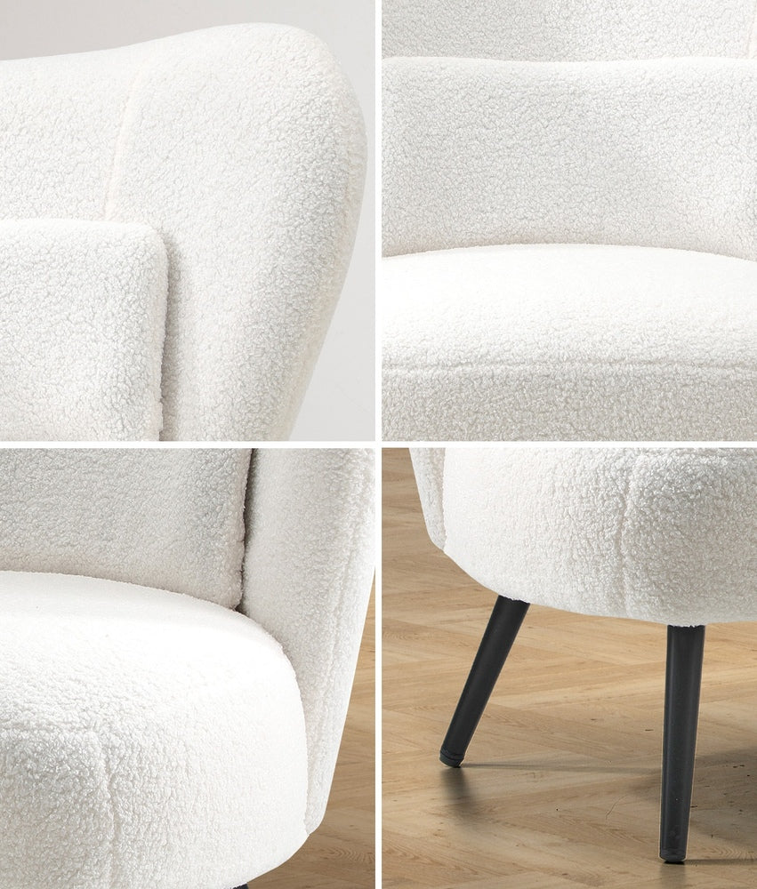 Oikiture Lounge Chair with Lumbar Pillow Wingback Boucle White