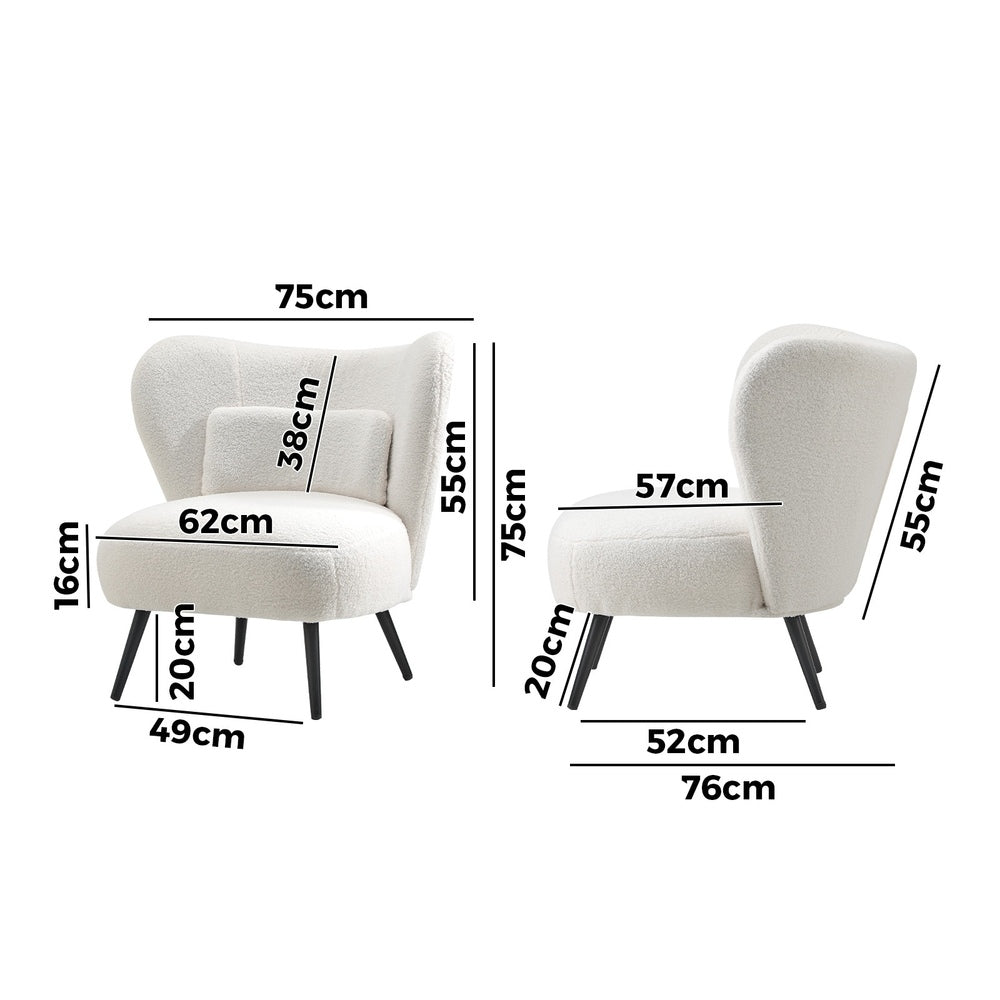 Oikiture 4x Armchair with Lumbar Pillow Wingback Boucle White