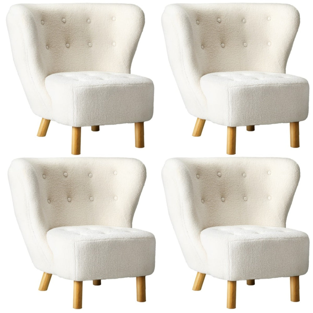 Oikiture 4x Armchair Highback Lounge Couches Sofa Sherpa White