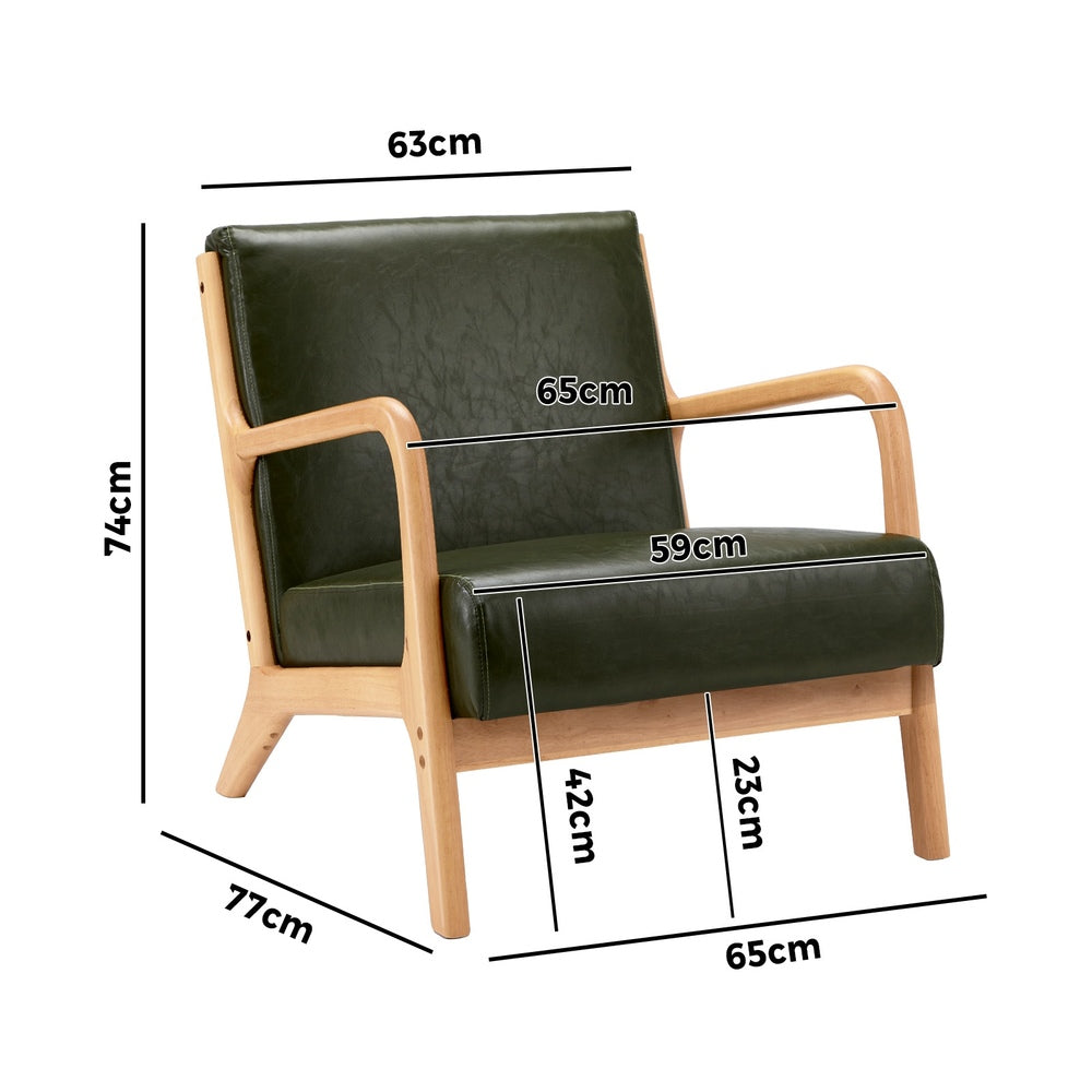 Oikiture Armchair Lounge Chair Couches Sofa Wood PU Green