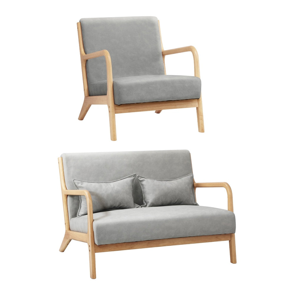 Oikiture 2PCS Armchair Lounge set 1/2 Seater 2 Pillows Fabric Grey