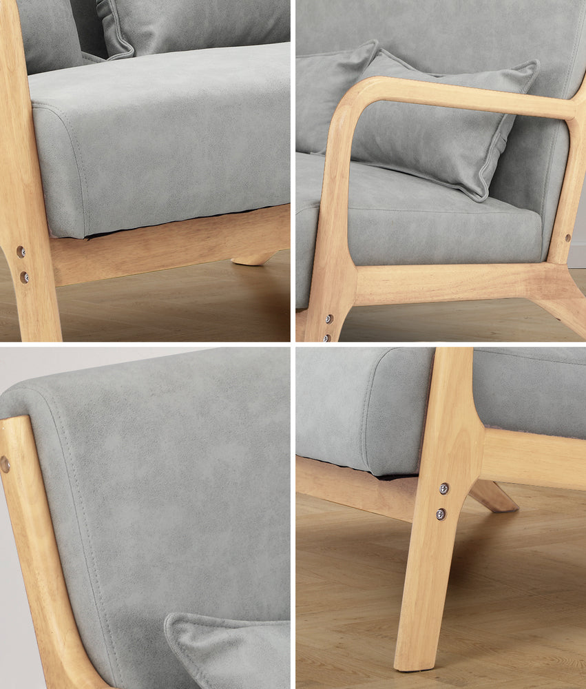 Oikiture 2PCS Armchair Lounge set 1/2 Seater 2 Pillows Fabric Grey